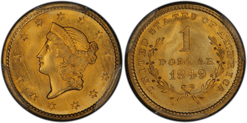 1849 Gold Dollar, Type 1, Open Wreath — the first year of America's smallest coin